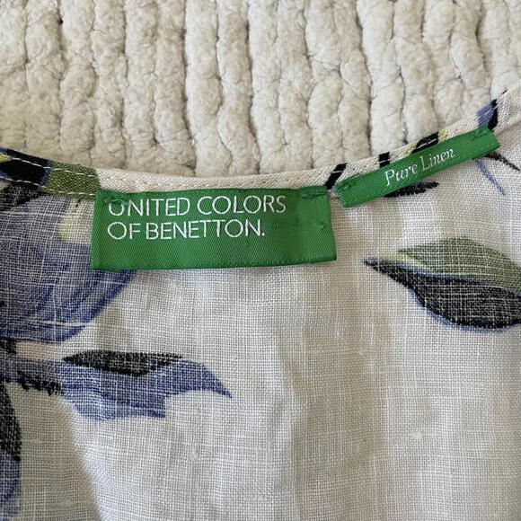 United Colours of Benetton Women's Blue Floral Linen Romper - Size Small - Picture 4 of 4